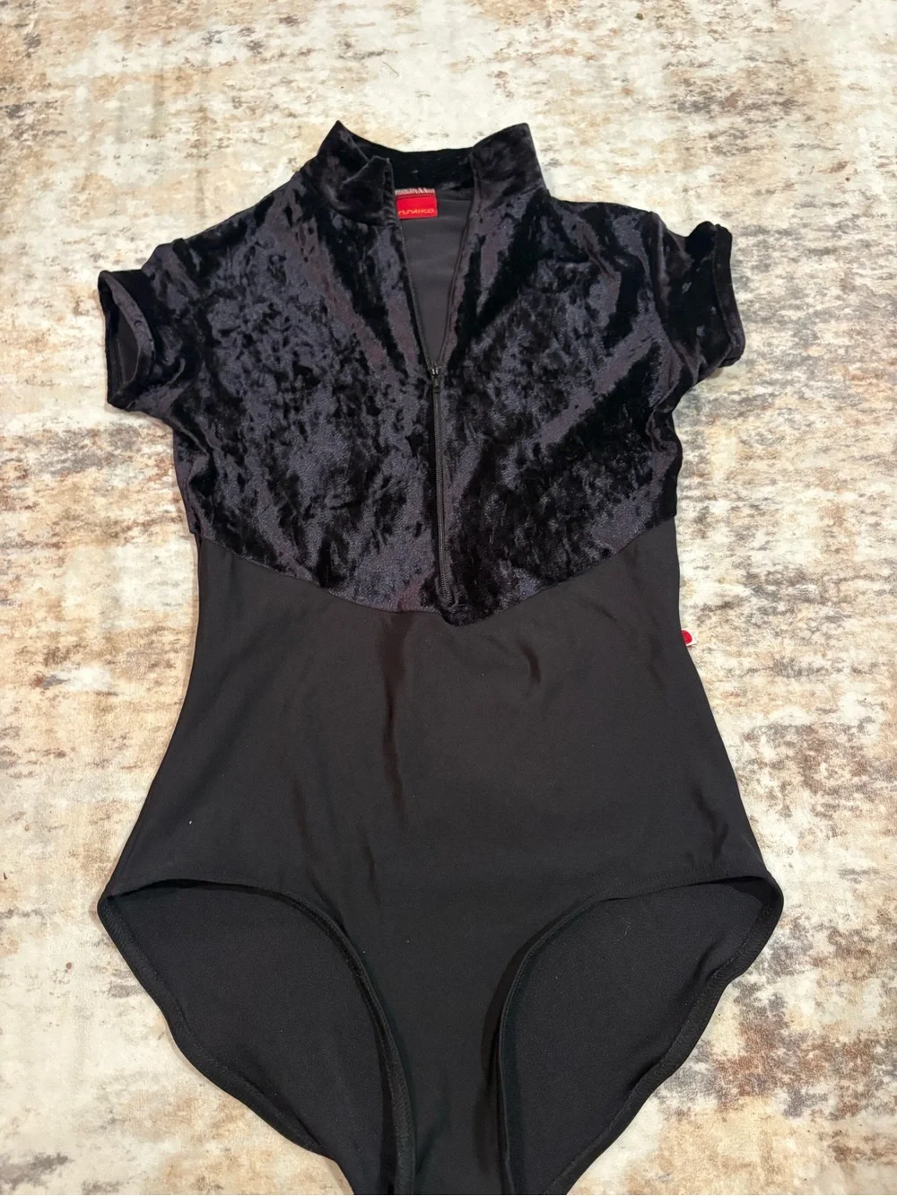 Yumiko Black Velvet-Top Short Sleeve Leotard - Picture 1 of 4